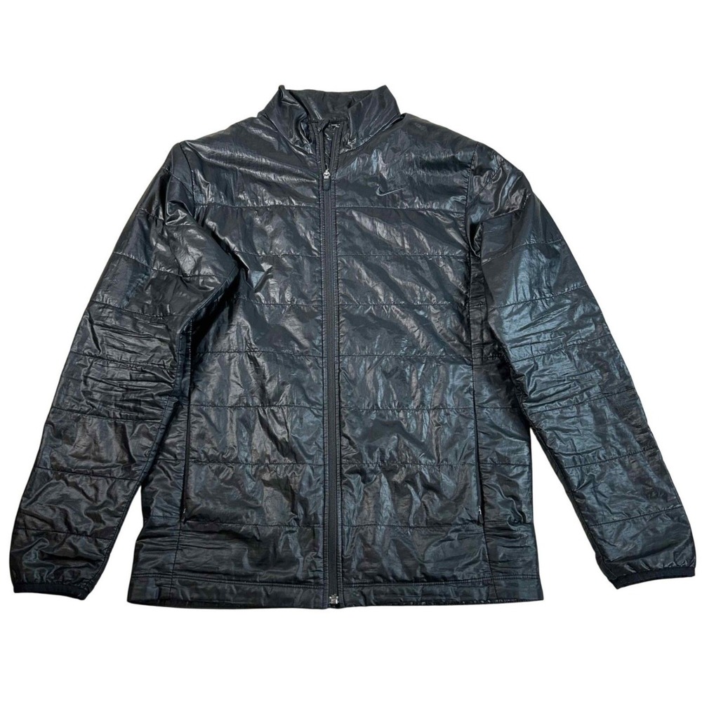 Nike Golf Mens Medium Black Full Zip Quilted Puffer Jacket Lightweight Mock Neck